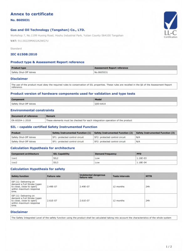 SIL安全完整性等级认证